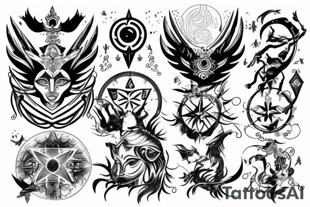 Warrior and astrology combined light looking tattoo idea