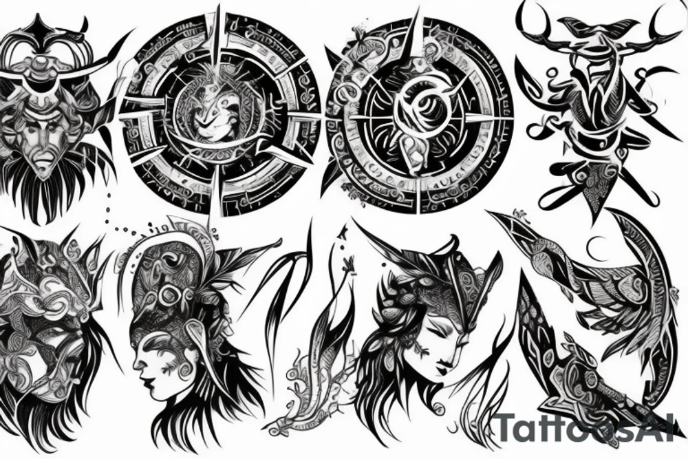Warrior and astrology combined light looking tattoo idea