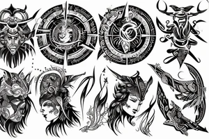 Warrior and astrology combined light looking tattoo idea