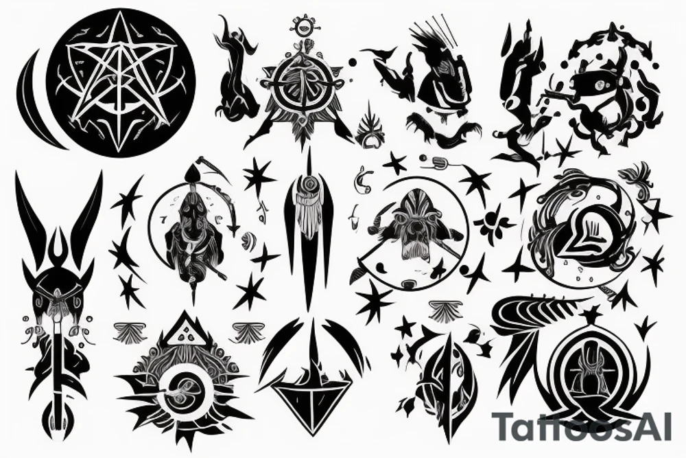 Warrior and astrology combined light looking tattoo idea