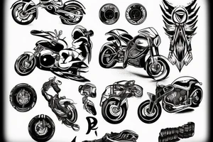 arm tattoo, black and white, motorcycle tattoo idea