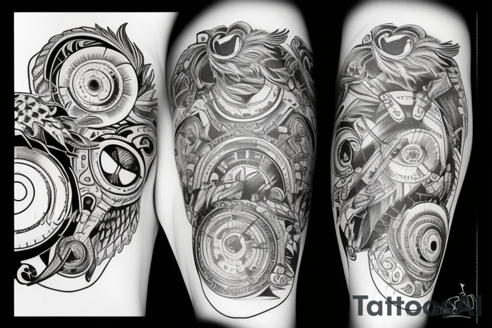 arm tattoo, black and white, motorcycle tattoo idea
