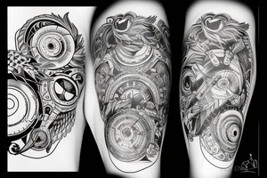 arm tattoo, black and white, motorcycle tattoo idea