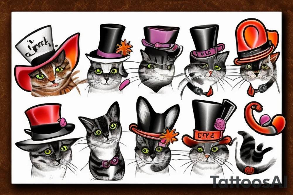 a cat with a hat on its head tattoo idea
