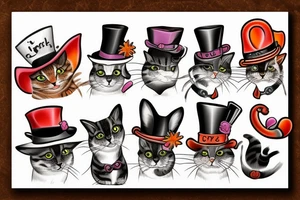 a cat with a hat on its head tattoo idea