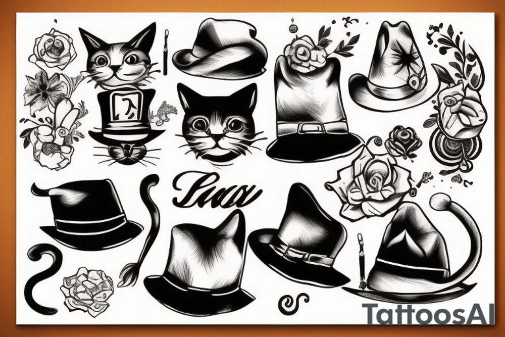a cat with a hat on its head tattoo idea