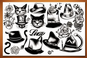 a cat with a hat on its head tattoo idea
