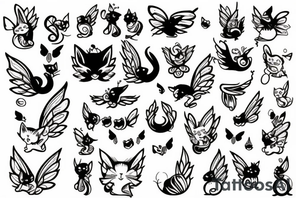 Kitten with fairy wings tattoo idea