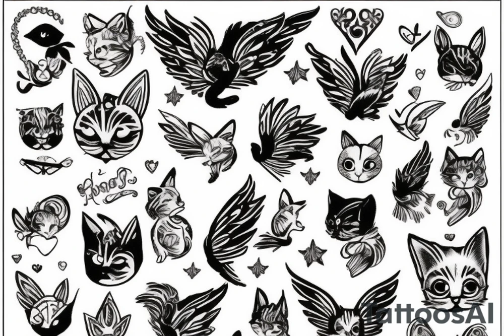 Kitten with fairy wings tattoo idea