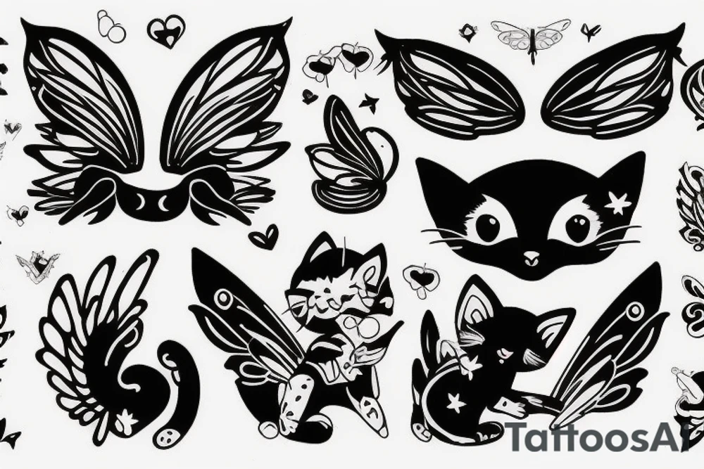 Kitten with fairy wings tattoo idea