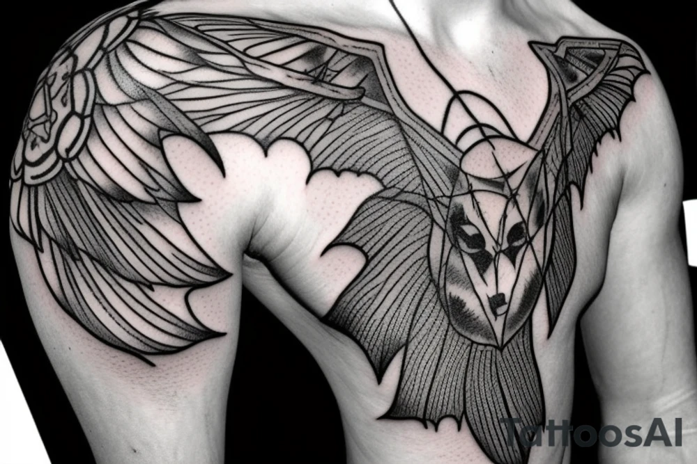 Bat with barbed wire around wings tattoo idea