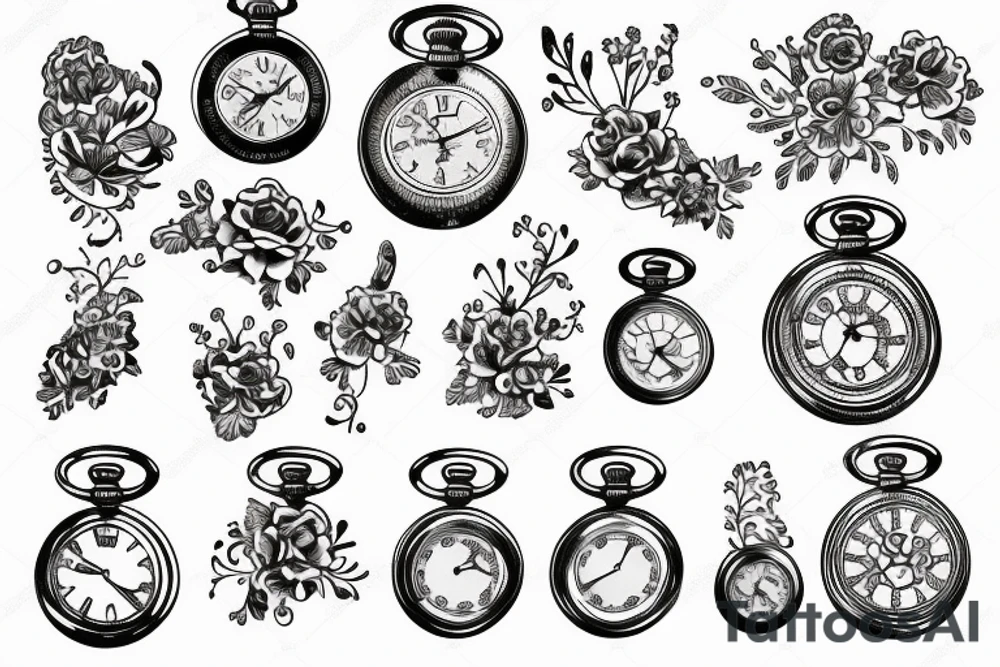 Pocket watch with flowers tattoo idea