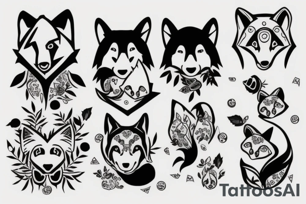 Panda, wolf and a fox tattoo idea