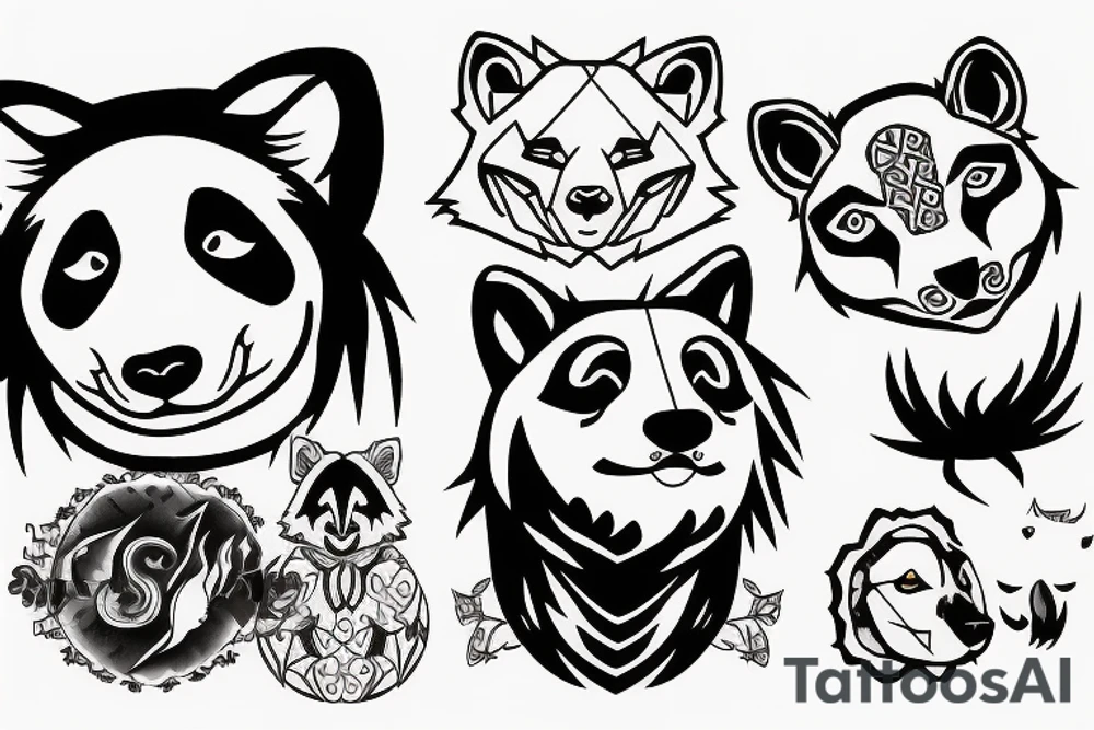 A panda, a wolf and a fox tattoo idea