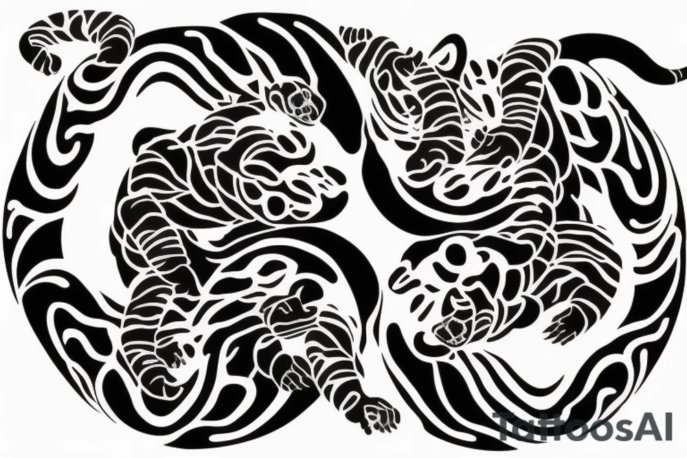 A crawling tiger and jaguar yin Yang for back piece tattoo idea