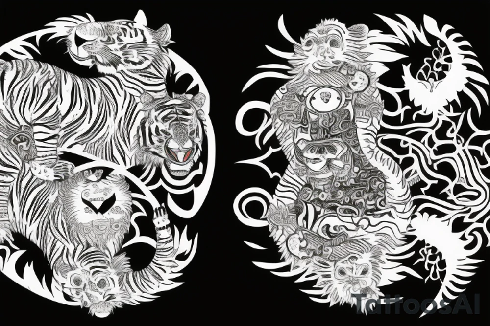 A crawling tiger and jaguar yin Yang for back piece tattoo idea