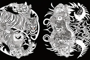 A crawling tiger and jaguar yin Yang for back piece tattoo idea