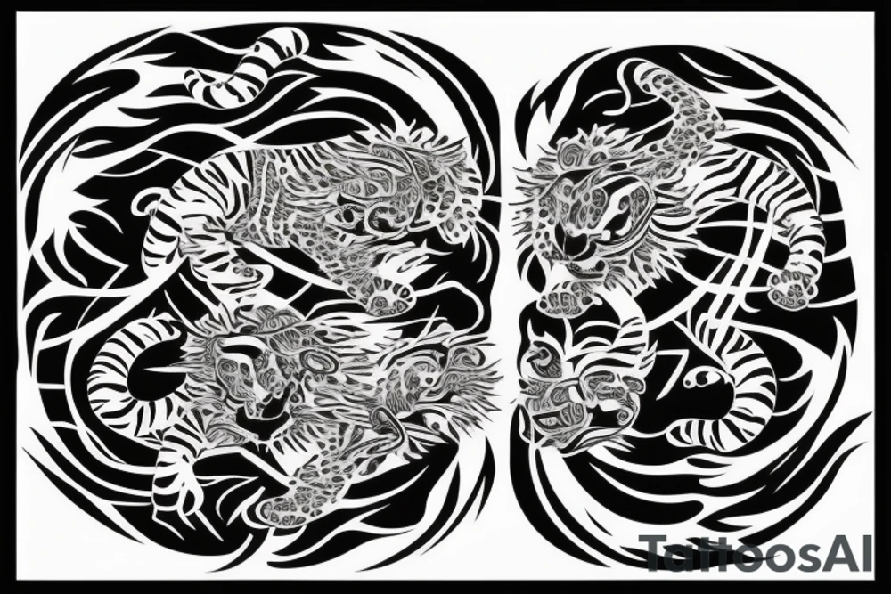 A crawling tiger and jaguar yin Yang for back piece tattoo idea