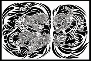 A crawling tiger and jaguar yin Yang for back piece tattoo idea