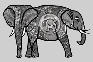Elephant  in thin lines looking at the moon tattoo idea