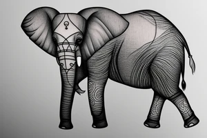 Elephant  in thin lines looking at the moon tattoo idea