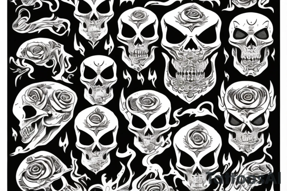 Demon skull with flames tattoo idea
