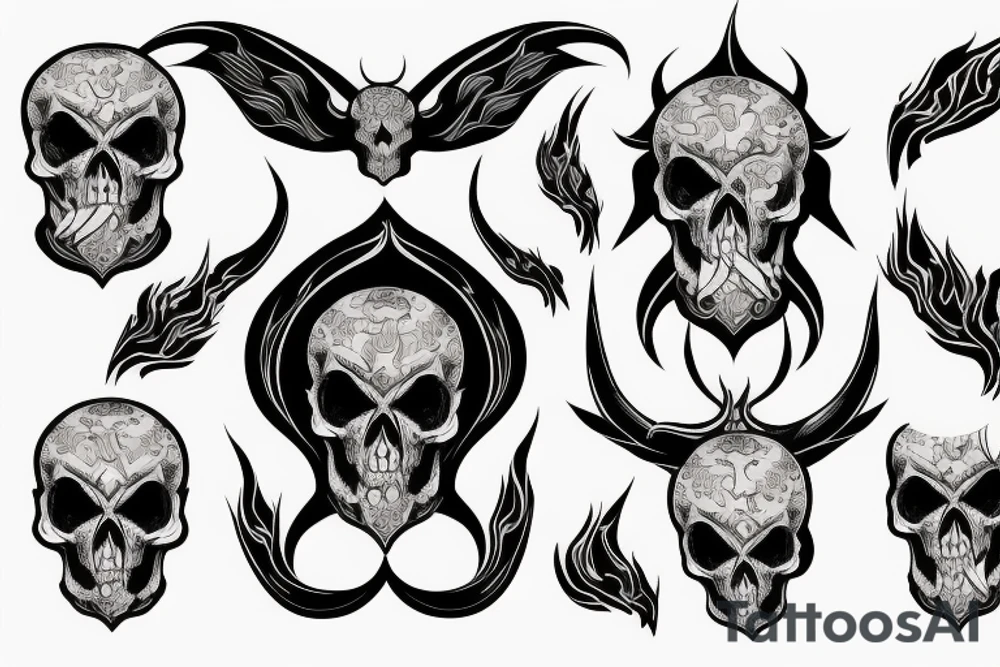 Demon skull with flames tattoo idea