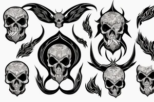 Demon skull with flames tattoo idea