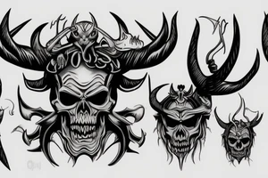 angry Demon skull with horns, tattoo idea
