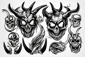 angry Demon skull with horns, tattoo idea