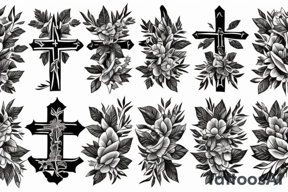 Cross and leaves tattoo idea