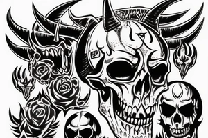 angry Demon skull with horns and the mark of the devil tattoo idea