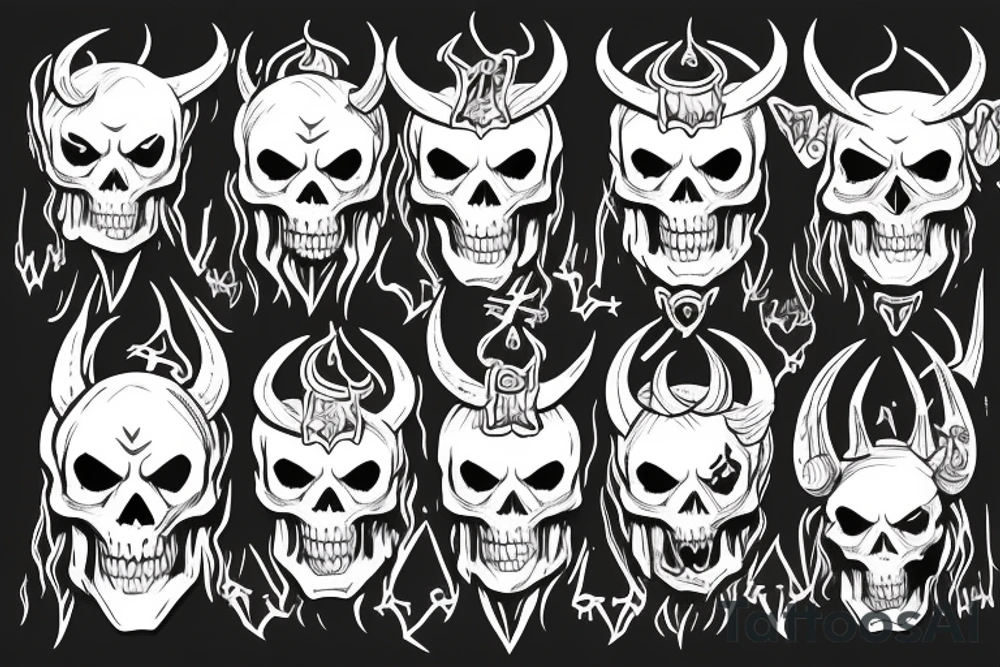angry Demon skull with horns and the mark of the devil tattoo idea