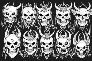 angry Demon skull with horns and the mark of the devil tattoo idea