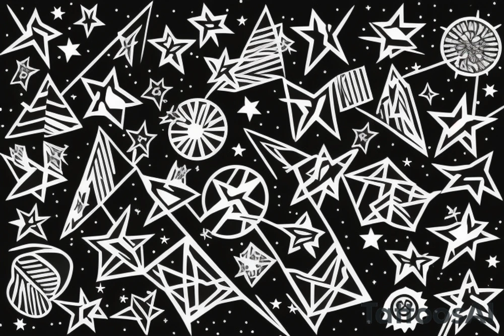 Electric pole line with starry background tattoo idea
