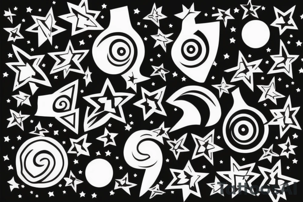 Electric pole line with starry background tattoo idea
