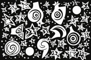 Electric pole line with starry background tattoo idea