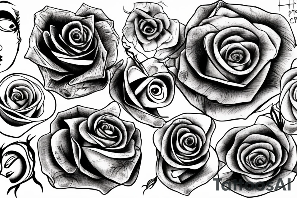 Withered rose with eyes tattoo idea
