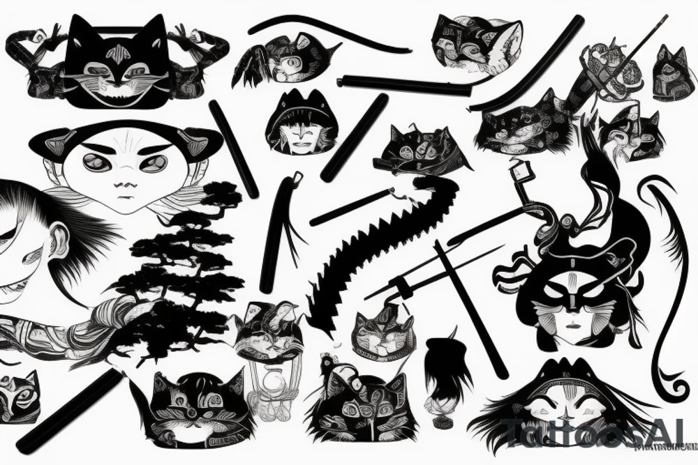 Сat samurai tattoo idea