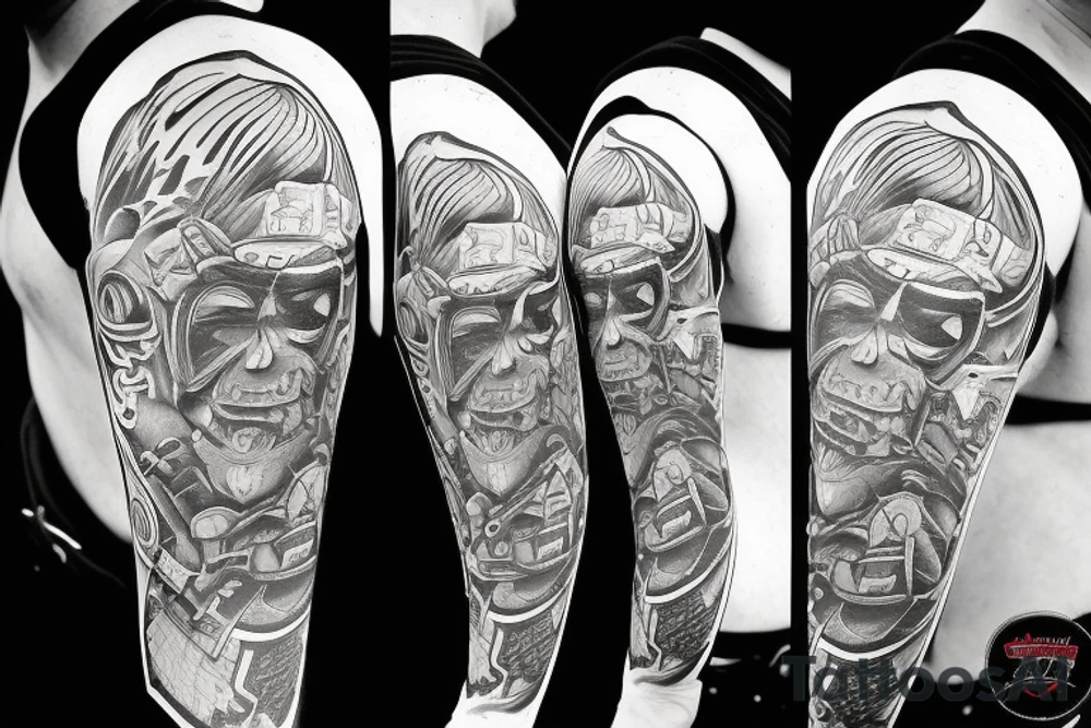 firefighter, mask, axe tattoo idea