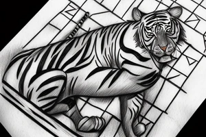half white blonde young man half tiger with a slim muscle and lean body climbing the Egyptian pyramid tattoo idea