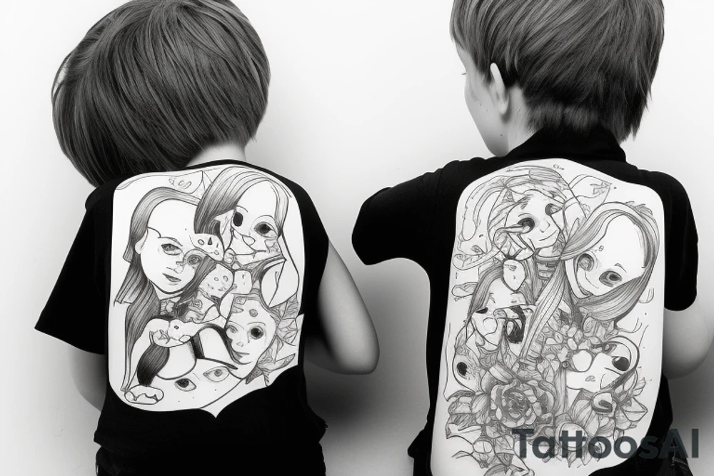 Two children watching each other tattoo idea