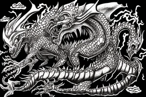 zombie dragon destroying a castle with fire and death tattoo idea