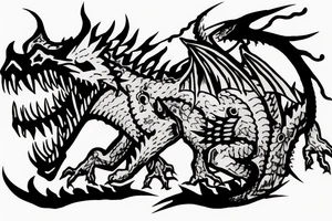 zombie dragon destroying a castle with fire and death tattoo idea