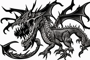 zombie dragon destroying a castle tattoo idea