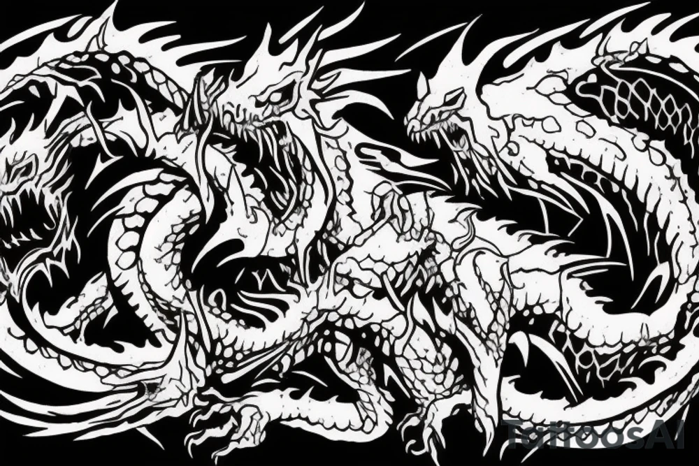 zombie dragon destroying a castle tattoo idea