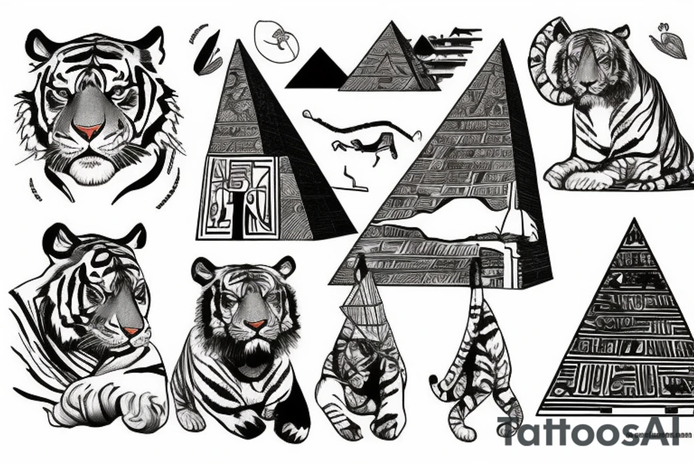 Tiger climbing a Egyptian pyramid tattoo idea