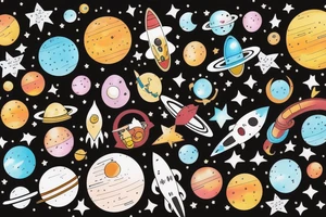 the word "happy" with a space background tattoo idea