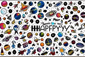 the word "happy" with a space background tattoo idea