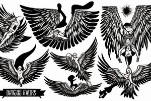 Icarus falling head first from the sky wings spread tattoo idea